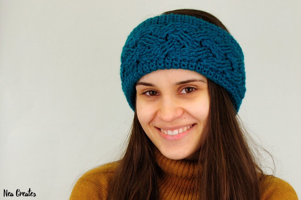 Crochet this beautiful Cabled Headband / Earwarmer using this Free crochet pattern! The size of the headband can be adjusted to fit anyone! | Nea Creates