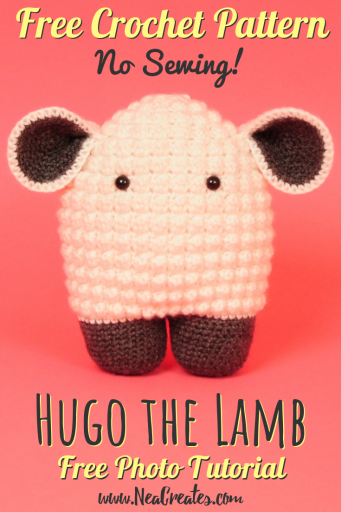 Crochet Hugo the Lamb using this FREE amigurumi pattern! Intermediate difficulty crochet pattern and no sewing on of parts, yay! #freecrochetpattern | Nea Creates