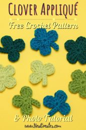 Crochet these super cute Clover Appliqués for Saint Patrick's Day using this quick and easy FREE crochet pattern! #fourleafclover #crochetclover #crochetfourleafclover #freecrochetpattern | Nea Creates