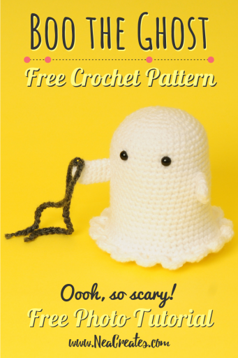 Crochet Boo the Ghost using this FREE amigurumi pattern! Easy difficulty free crochet pattern and he's so cute, rattling his (crochet) chains! #freecrochetpattern | Nea Creates