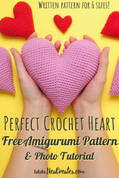 Crochet these super cute amigurumi hearts for Valentine's Day using this FREE crochet pattern! Written pattern with photos for 6 different sizes! | Nea Creates