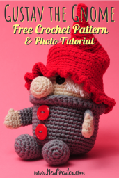 Crochet Gustav the Gnome for Christmas using this FREE amigurumi pattern! Easy/intermediate free crochet pattern, and he's so cute, with or without his hat! | Nea Creates